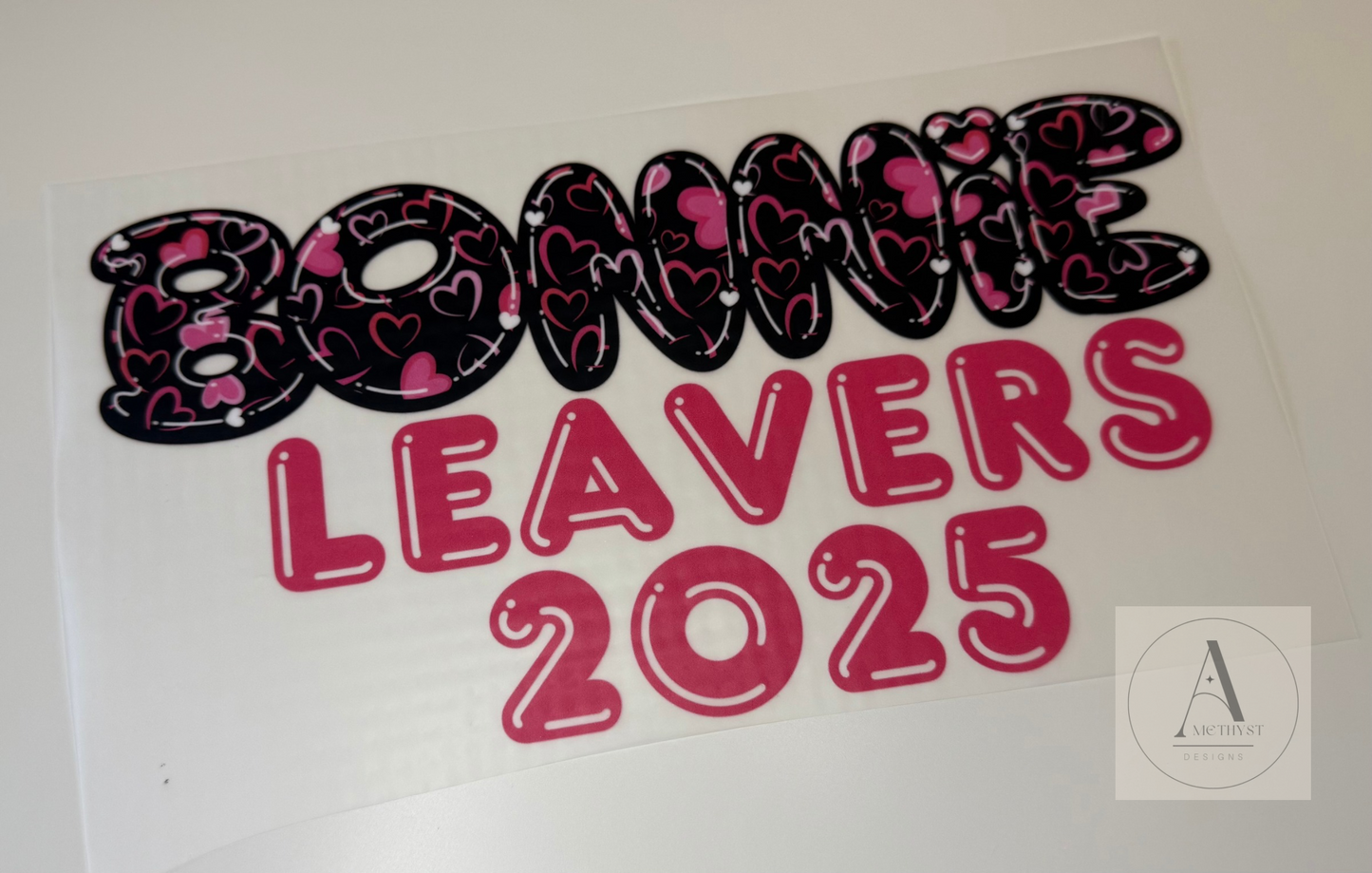 Black and pink hearts leavers shirts