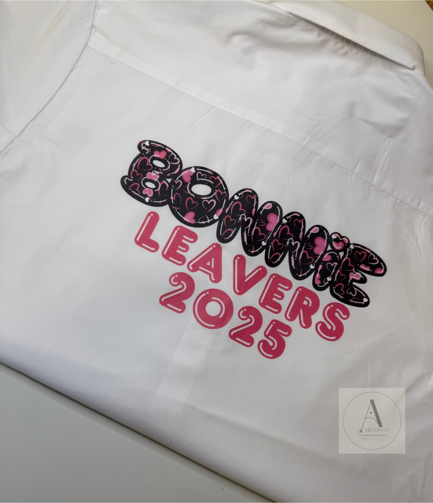 Black and pink hearts leavers shirts